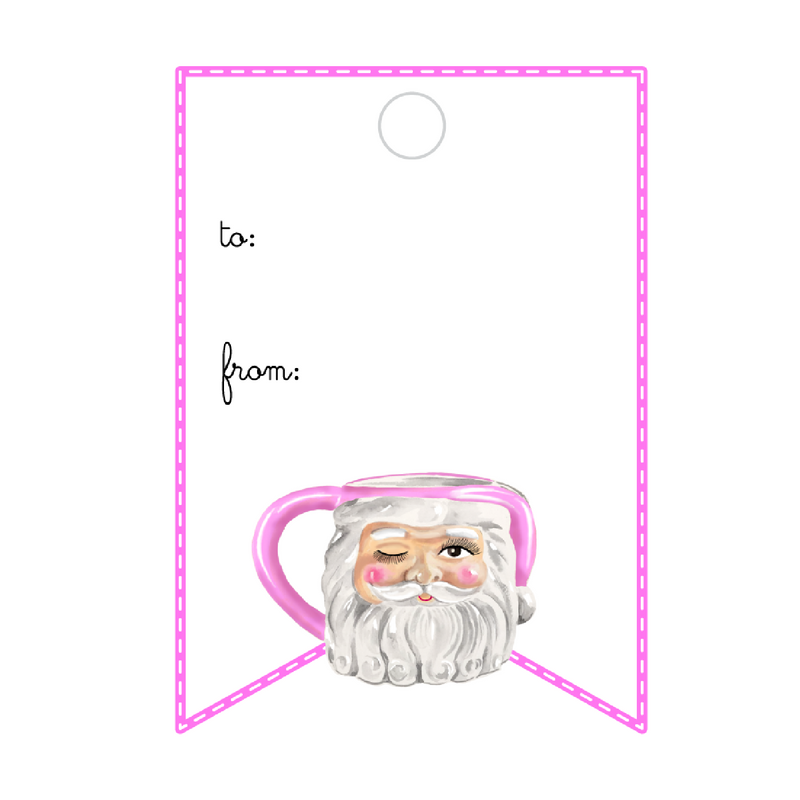 WINKING SANTA MUG PINK WRITABLE ACRYLIC GIFT TAG